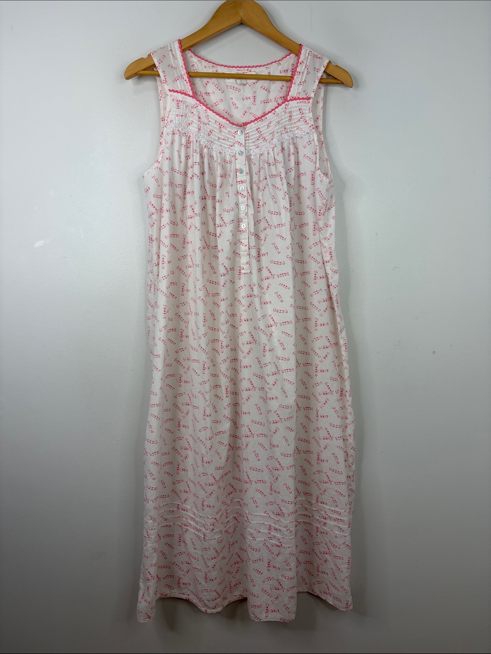 Eileen West Nightgown Womens Medium Pink White Cotton Sleeveless Candy Print